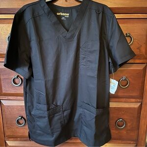 🏥🩺 Size L, Urbane Men's Classic Black‎ Scrubs shirt. Multiple pockets. NWT